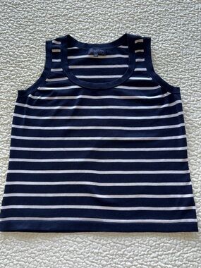 Jones New York Navy & White Striped Tank Cotton Blend Nautical Preppy Plus Sz 1X